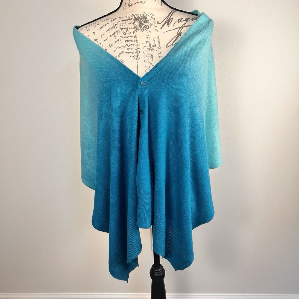 Womens Teal Poncho Top One Size Draped Asymmetrical Knit